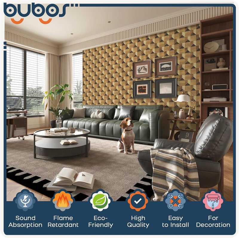 B Bubos Large Acoustic Panels,6 Pack Wood-Pattern Printing Soundproof Wall Panels, Total Size 70.8 x 47.2 Inches Self-Adhesive Decorative Sound Absorbing Panels for Studio, Home,3D Wide Chevron - Image 3